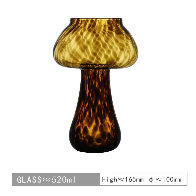 Cute Amber Leopard Mushroom Glass Cup Goblet Beauty Cocktail Cup Beverage Cup Vintage Cup Coffee Milk Glass Cup