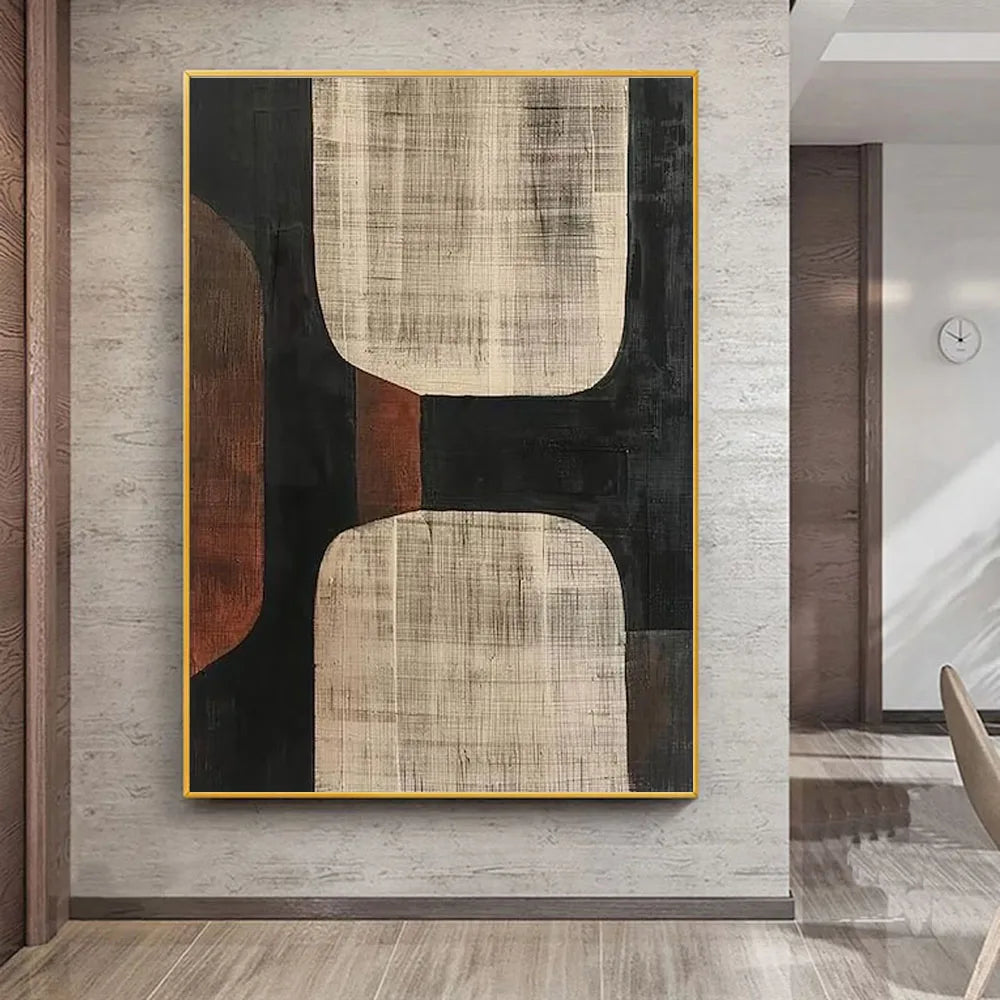 Beige Wabi-Sabi Wall Art Black Beige Abstract Painting Brown Copper Simple Wall Art Beige Textured Canvas Painting Neutral Decor