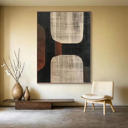 Beige Wabi-Sabi Wall Art Black Beige Abstract Painting Brown Copper Simple Wall Art Beige Textured Canvas Painting Neutral Decor