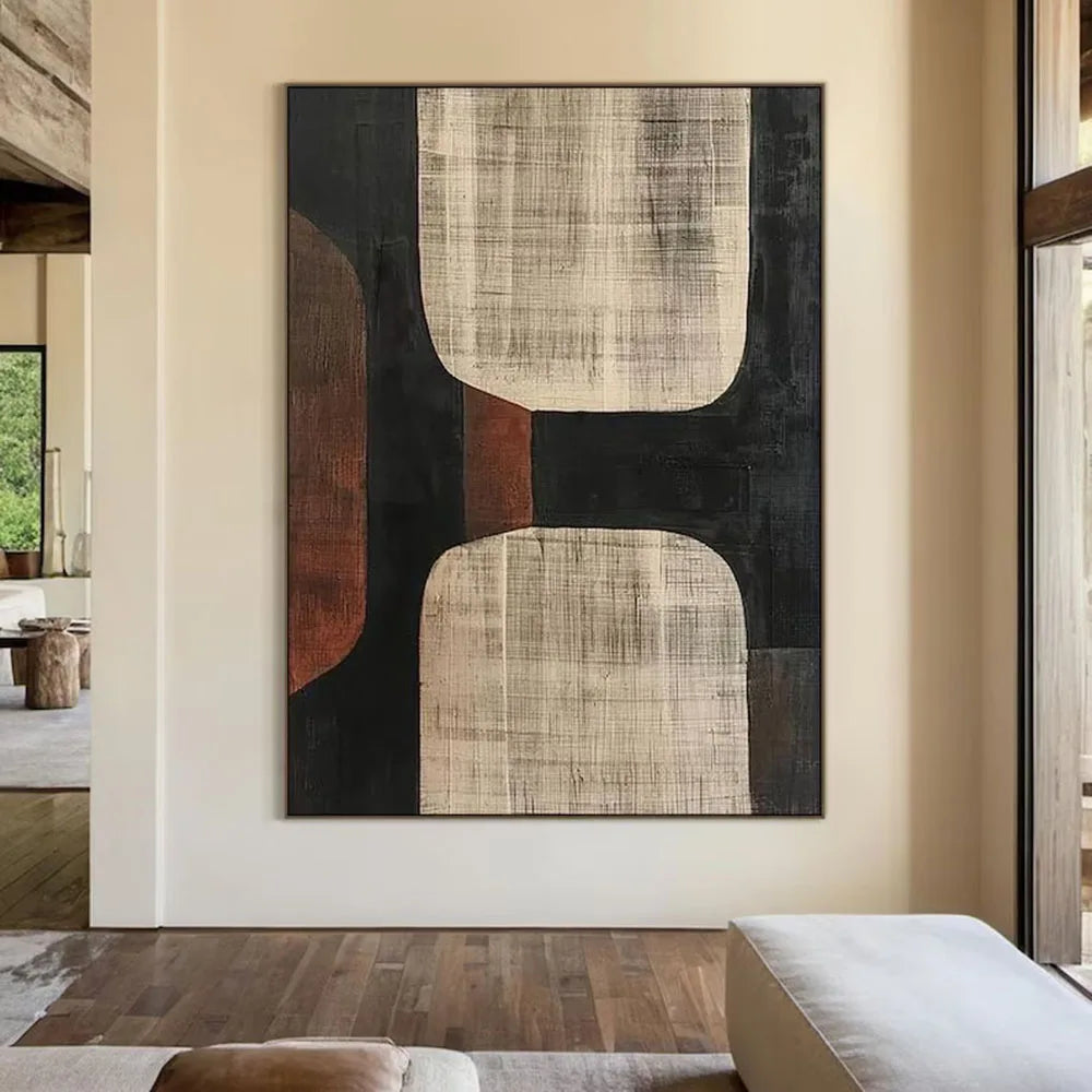 Beige Wabi-Sabi Wall Art Black Beige Abstract Painting Brown Copper Simple Wall Art Beige Textured Canvas Painting Neutral Decor