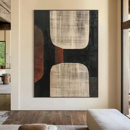 Beige Wabi-Sabi Wall Art Black Beige Abstract Painting Brown Copper Simple Wall Art Beige Textured Canvas Painting Neutral Decor