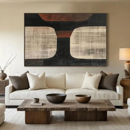 Beige Wabi-Sabi Wall Art Black Beige Abstract Painting Brown Copper Simple Wall Art Beige Textured Canvas Painting Neutral Decor