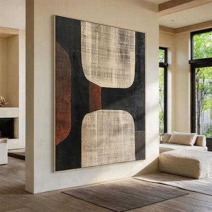 Beige Wabi-Sabi Wall Art Black Beige Abstract Painting Brown Copper Simple Wall Art Beige Textured Canvas Painting Neutral Decor