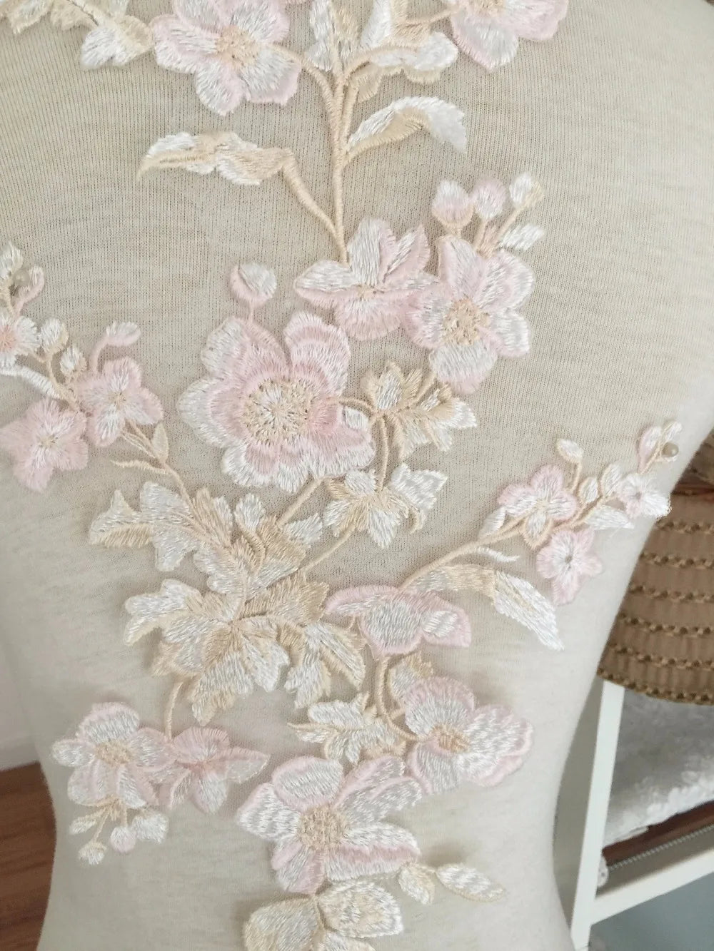 10 Pairs Pastel Beautiful Fine Embroidery Wedding Gown Prom Dress Lace Applique, Flower Venice Fabric Applique for Garters