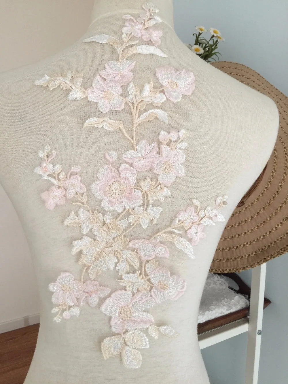 10 Pairs Pastel Beautiful Fine Embroidery Wedding Gown Prom Dress Lace Applique, Flower Venice Fabric Applique for Garters
