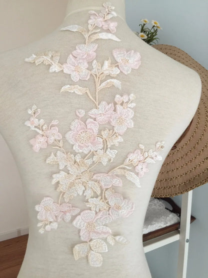 10 Pairs Pastel Beautiful Fine Embroidery Wedding Gown Prom Dress Lace Applique, Flower Venice Fabric Applique for Garters