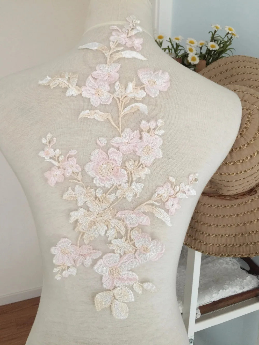 10 Pairs Pastel Beautiful Fine Embroidery Wedding Gown Prom Dress Lace Applique, Flower Venice Fabric Applique for Garters