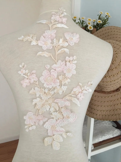 10 Pairs Pastel Beautiful Fine Embroidery Wedding Gown Prom Dress Lace Applique, Flower Venice Fabric Applique for Garters