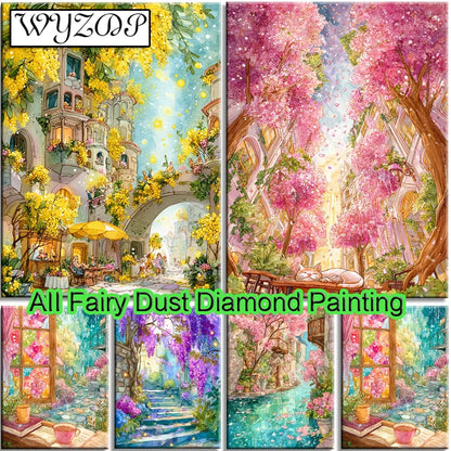 WYZDP 100% Fairy Dust Diamond Painting Landscape Square Diamond embroidery Flower Wall Art Stitch Diamond Art Full Crystal Decor