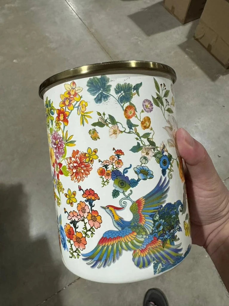 French Retro Enamel Water Cup Flower Enamel Mug Painted Coffee Cup Breakfast Cup 550ML Tea Cup Vase Home Decoration Craft Gift