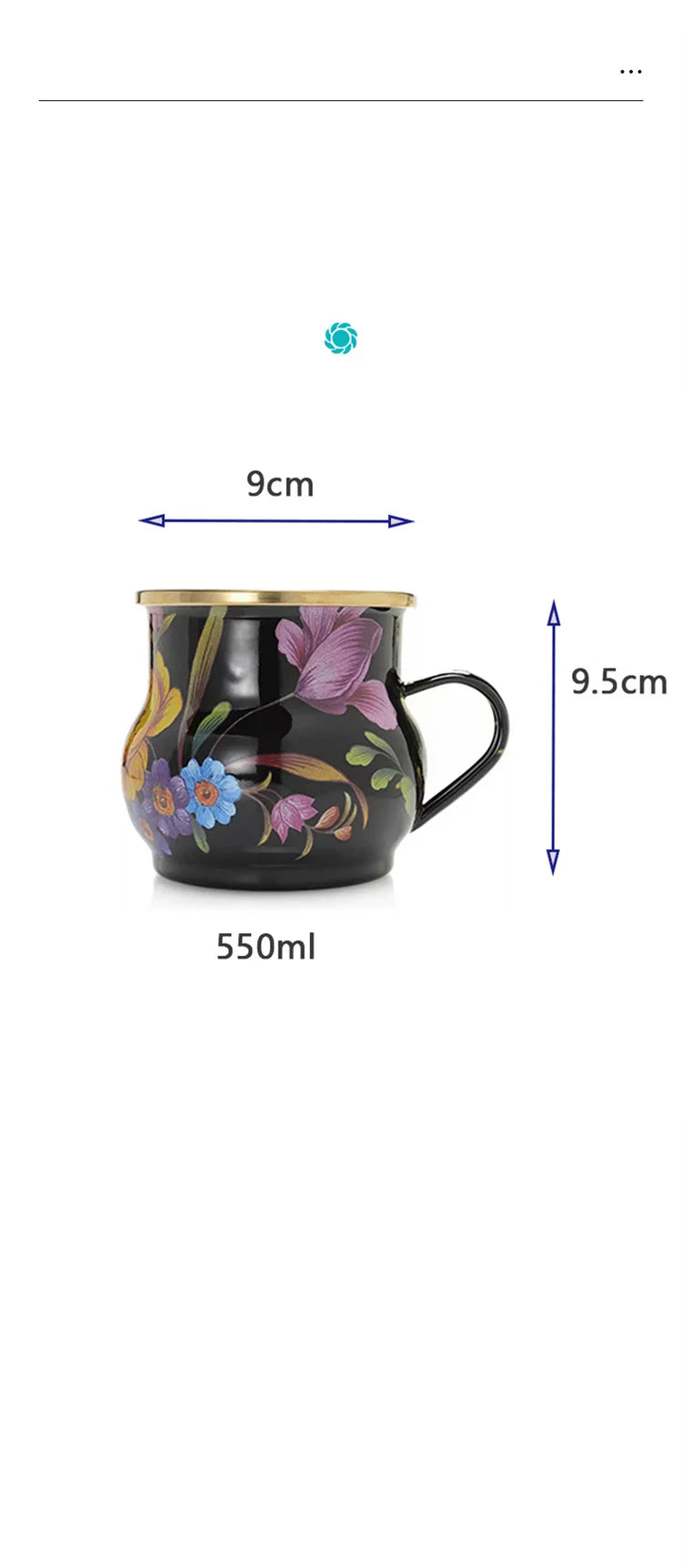French Retro Enamel Water Cup Flower Enamel Mug Painted Coffee Cup Breakfast Cup 550ML Tea Cup Vase Home Decoration Craft Gift