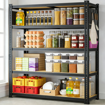 Heavy-Duty 5-Tier Adjustable Metal Shelving Unit with Pegboard Panel System - Capacity Suitable for Basement, Garage, Warehouse
