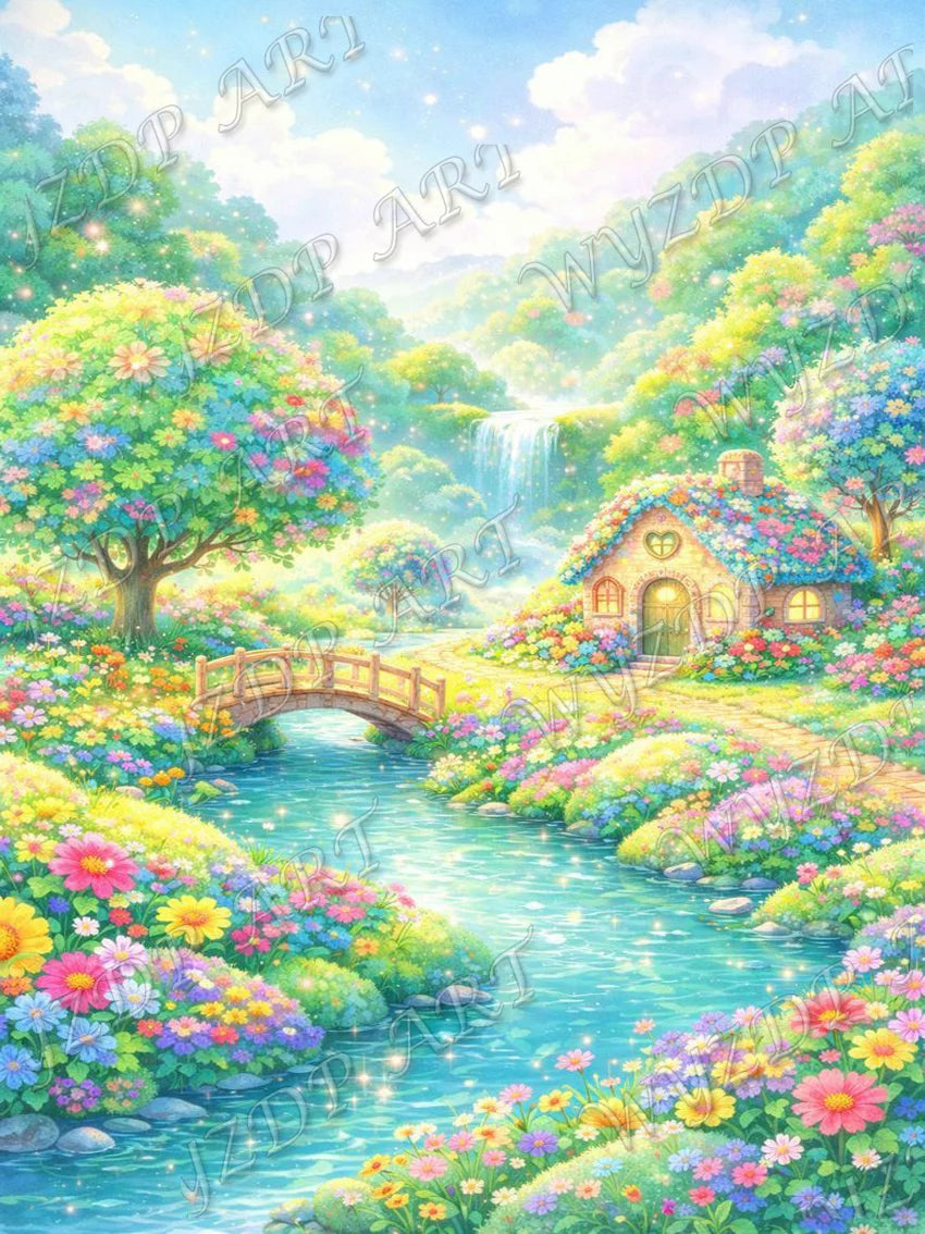 WYZDP 100% Fairy Dust Diamond Painting Landscape Square Diamond embroidery Flower Wall Art Stitch Diamond Art Full Crystal Decor