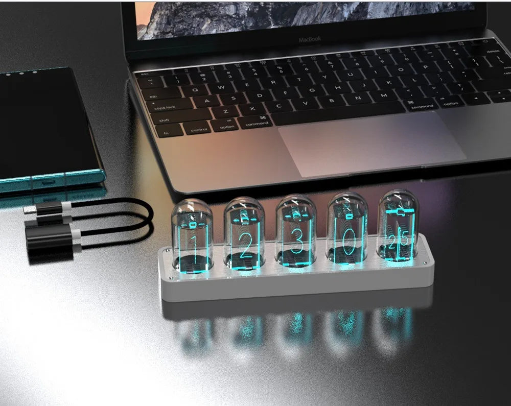 Nixie Tube Clock Glow Tubes Analog Clock Creative Retro Digital RGB Night Light Exquisite Desktop Home Decoration Gift