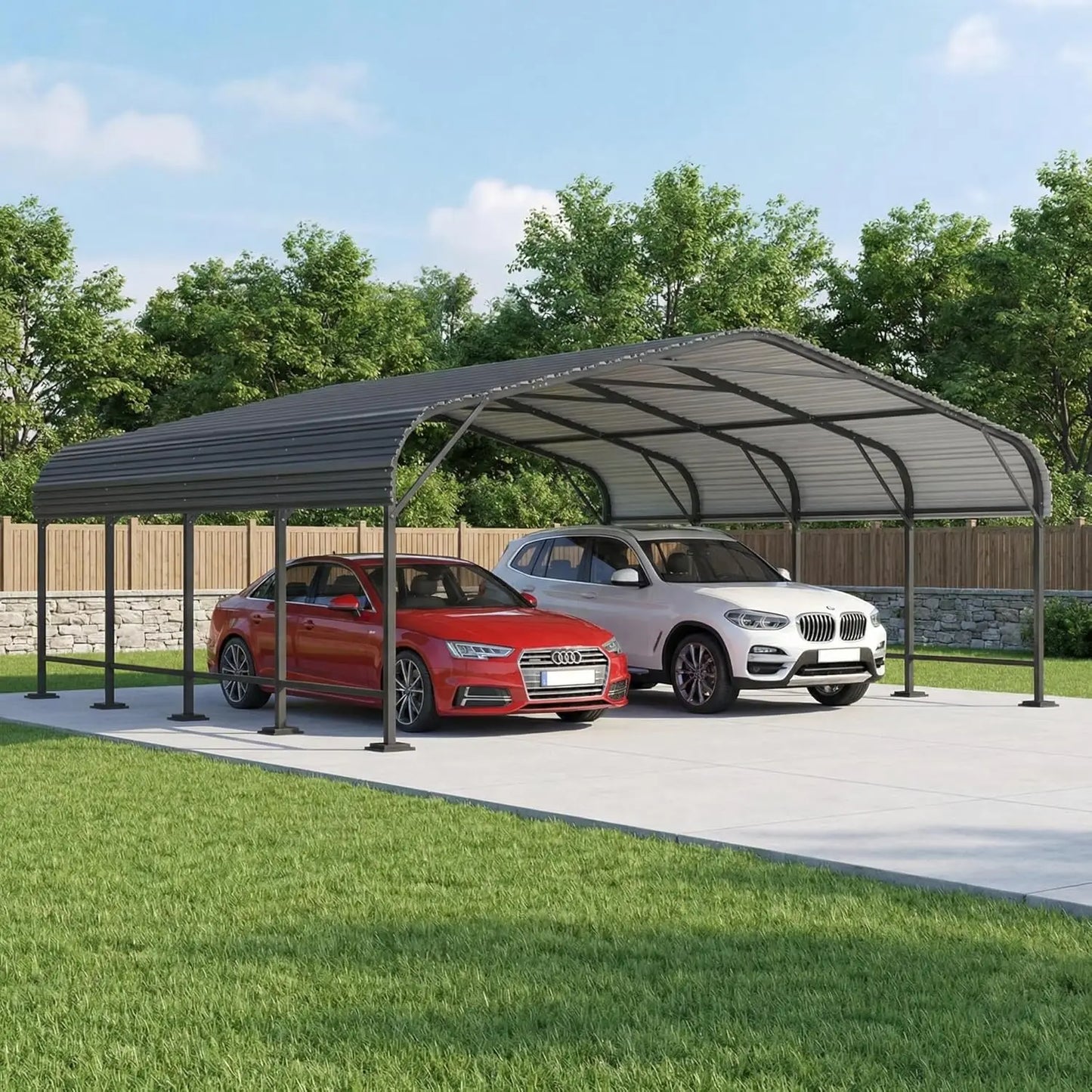 20x20FT Heavy Duty Metal Carport Galvanized Steel Frame Reinforced Base All-Weather Shelter for Boat Truck Tractor Custom