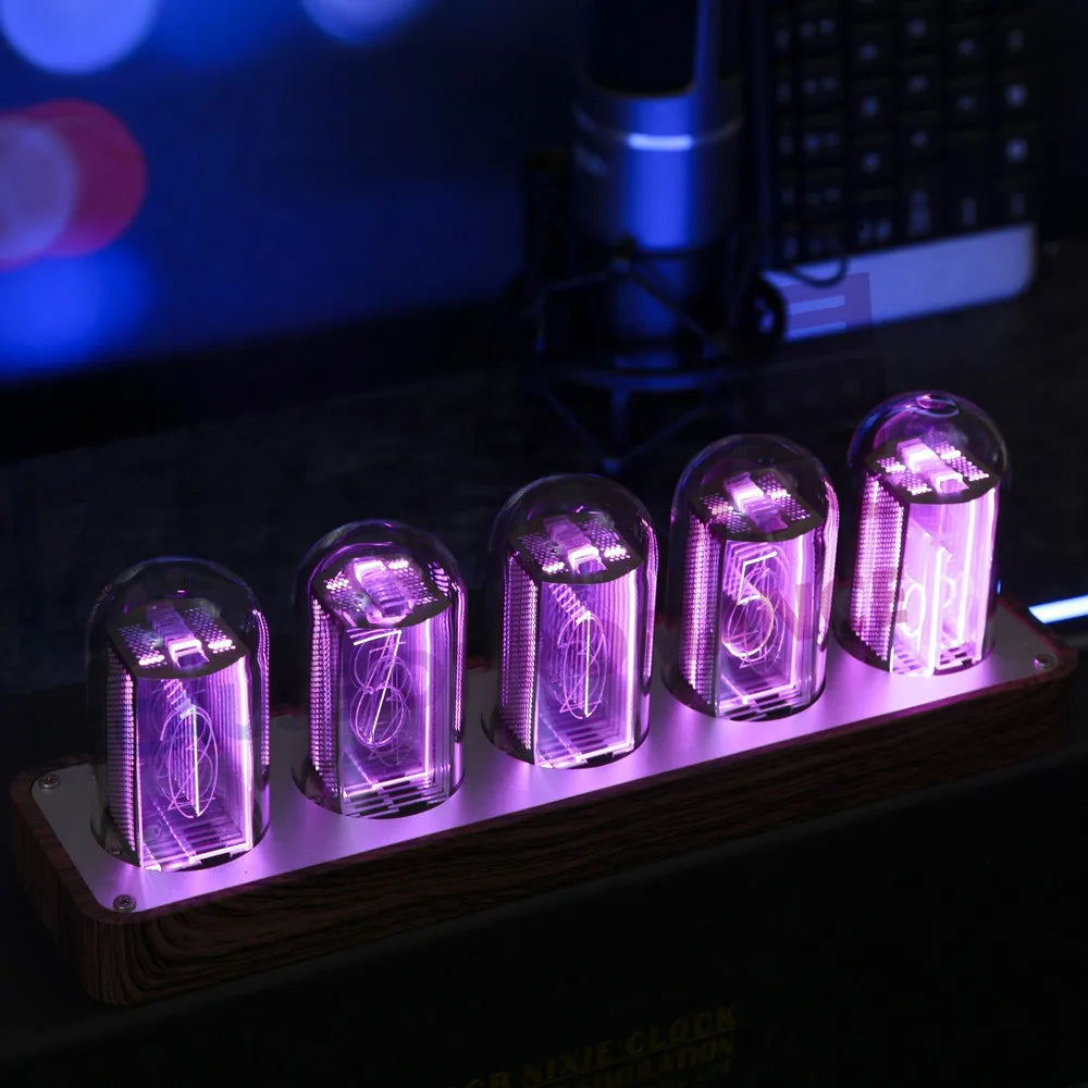 Nixie Tube Clock Glow Tubes Analog Clock Creative Retro Digital RGB Night Light Exquisite Desktop Home Decoration Gift