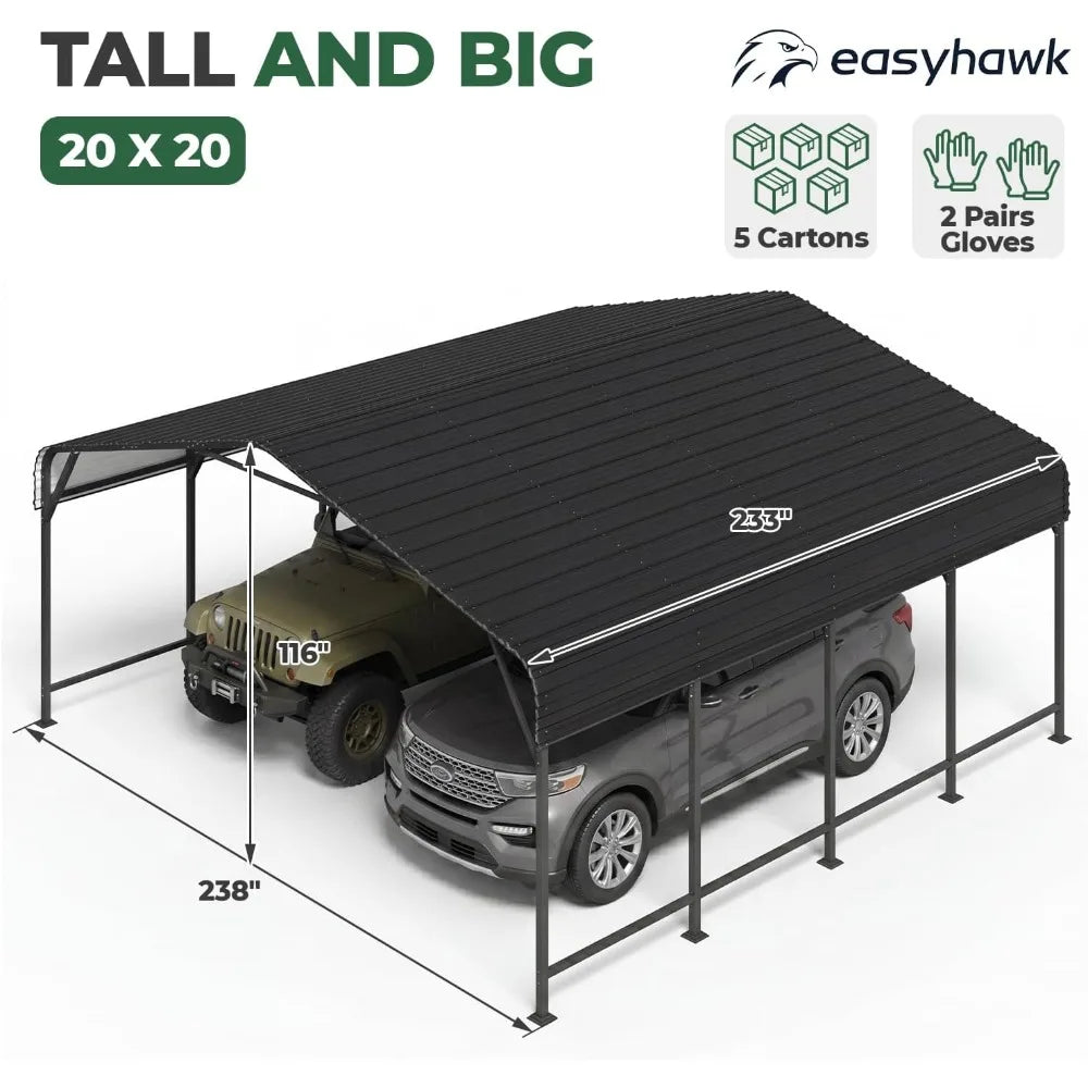 20x20FT Heavy Duty Metal Carport Galvanized Steel Frame Reinforced Base All-Weather Shelter for Boat Truck Tractor Custom