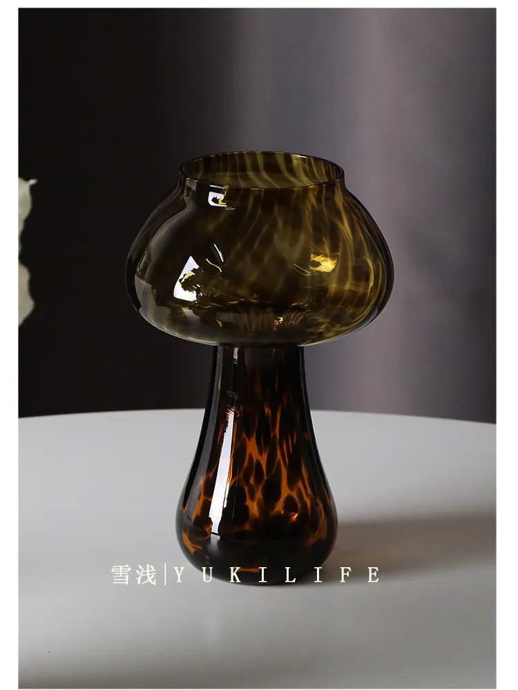 Cute Amber Leopard Mushroom Glass Cup Goblet Beauty Cocktail Cup Beverage Cup Vintage Cup Coffee Milk Glass Cup