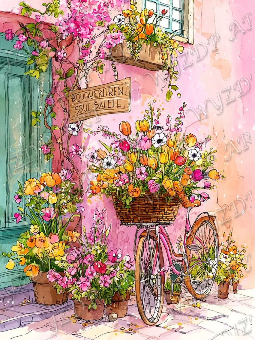 WYZDP 100% Fairy Dust Diamond Painting Landscape Square Diamond embroidery Flower Wall Art Stitch Diamond Art Full Crystal Decor