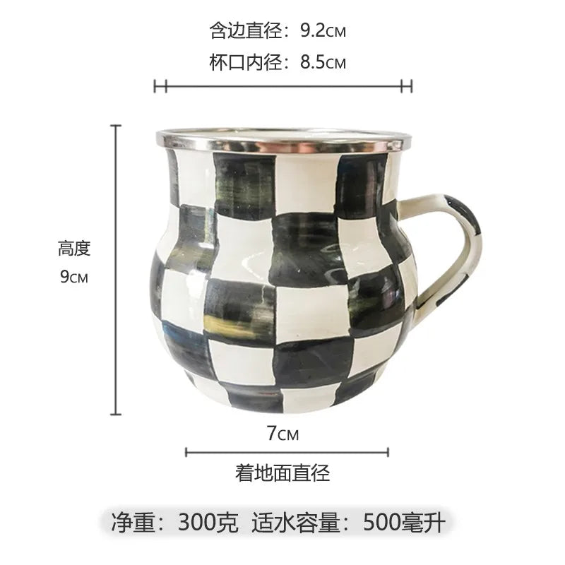 French Retro Enamel Water Cup Flower Enamel Mug Painted Coffee Cup Breakfast Cup 550ML Tea Cup Vase Home Decoration Craft Gift