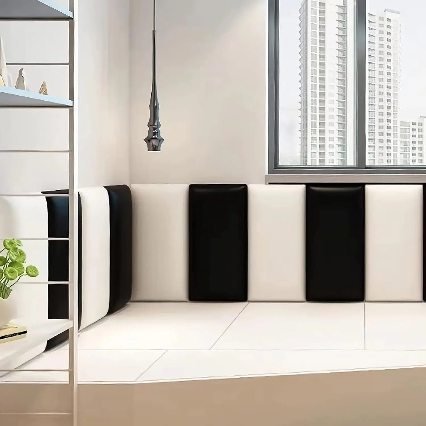 5PCS 3D Soft Wall Panel Safe Anti-Collision Wall Pad Self Adhesive Leather Rectangular Peel and Stick Headboard for Kids Bedroom