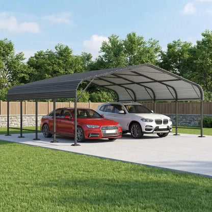 20x20FT Heavy Duty Metal Carport Galvanized Steel Frame Reinforced Base All-Weather Shelter for Boat Truck Tractor Custom