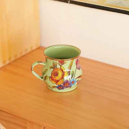 French Retro Enamel Water Cup Flower Enamel Mug Painted Coffee Cup Breakfast Cup 550ML Tea Cup Vase Home Decoration Craft Gift