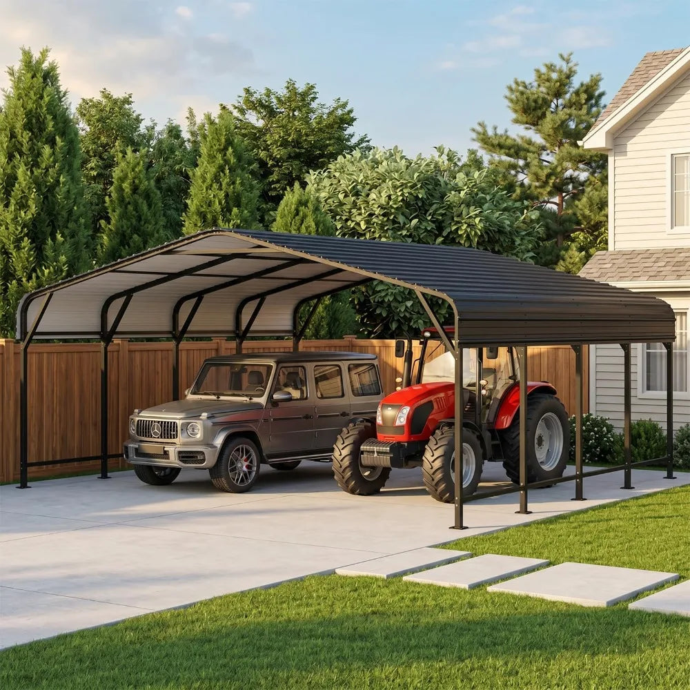 20x20FT Heavy Duty Metal Carport Galvanized Steel Frame Reinforced Base All-Weather Shelter for Boat Truck Tractor Custom