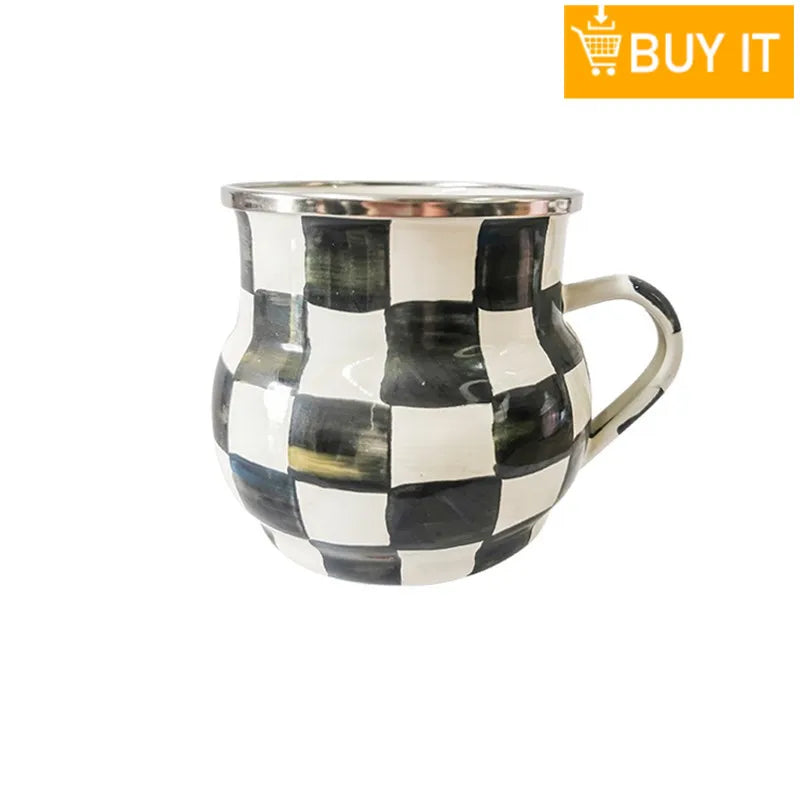 French Retro Enamel Water Cup Flower Enamel Mug Painted Coffee Cup Breakfast Cup 550ML Tea Cup Vase Home Decoration Craft Gift