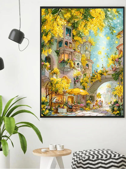 WYZDP 100% Fairy Dust Diamond Painting Landscape Square Diamond embroidery Flower Wall Art Stitch Diamond Art Full Crystal Decor