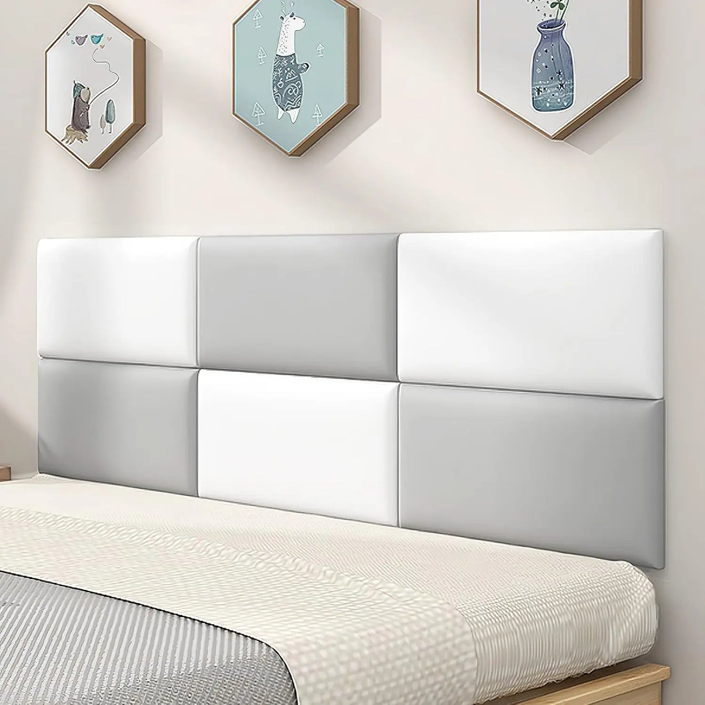 5PCS 3D Soft Wall Panel Safe Anti-Collision Wall Pad Self Adhesive Leather Rectangular Peel and Stick Headboard for Kids Bedroom