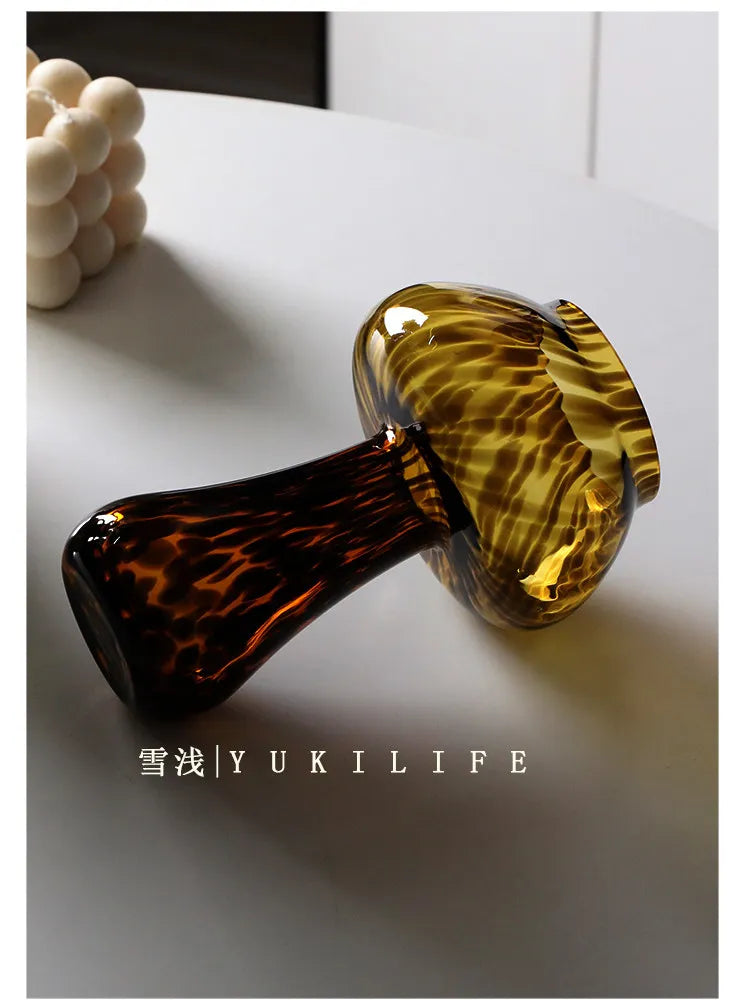 Cute Amber Leopard Mushroom Glass Cup Goblet Beauty Cocktail Cup Beverage Cup Vintage Cup Coffee Milk Glass Cup