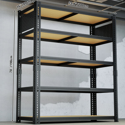 Heavy-Duty 5-Tier Adjustable Metal Shelving Unit with Pegboard Panel System - Capacity Suitable for Basement, Garage, Warehouse