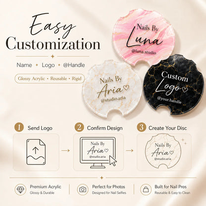 Custom Acrylic Nailfie Disc Personalized Logo Text Nail Photo Prop For Nail Technician Salon Manicure Art Shooting Display Plate
