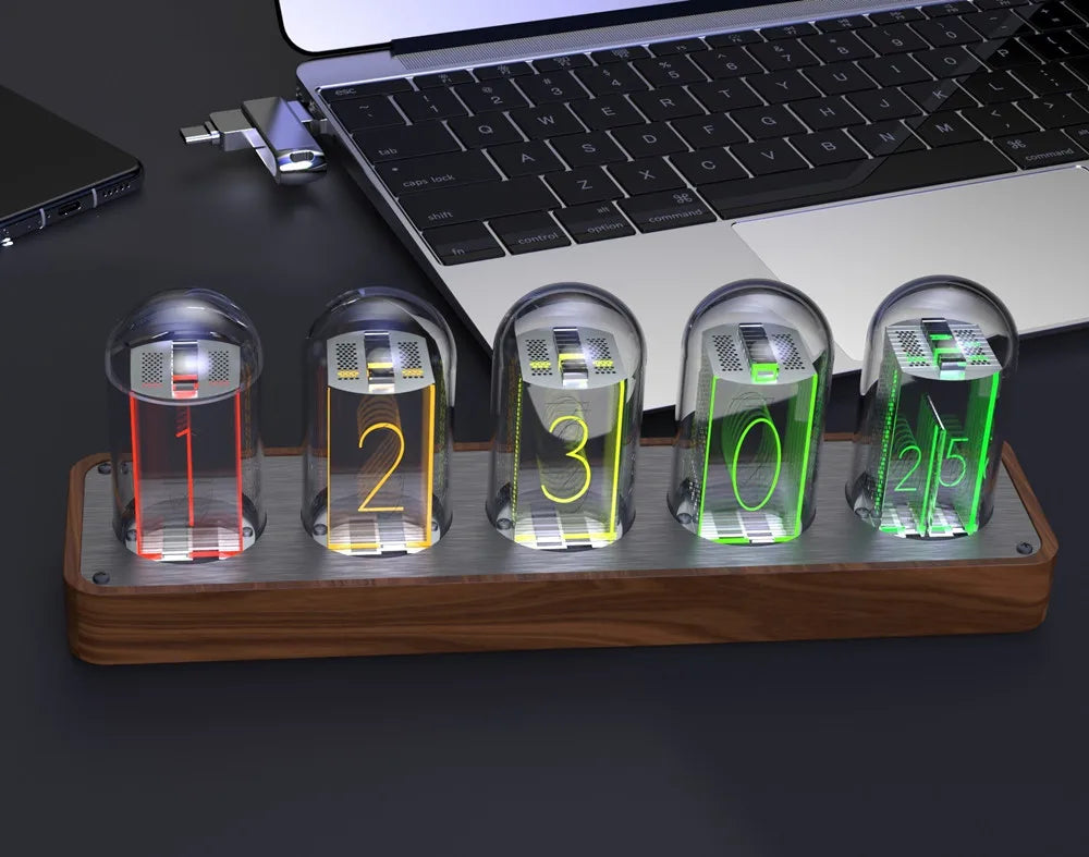 Nixie Tube Clock Glow Tubes Analog Clock Creative Retro Digital RGB Night Light Exquisite Desktop Home Decoration Gift