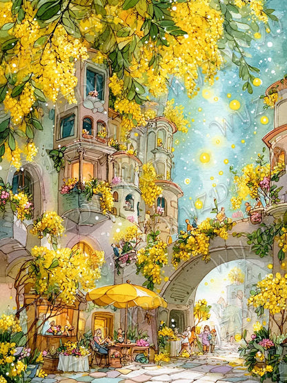 WYZDP 100% Fairy Dust Diamond Painting Landscape Square Diamond embroidery Flower Wall Art Stitch Diamond Art Full Crystal Decor