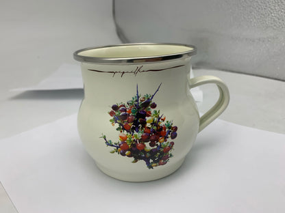 French Retro Enamel Water Cup Flower Enamel Mug Painted Coffee Cup Breakfast Cup 550ML Tea Cup Vase Home Decoration Craft Gift