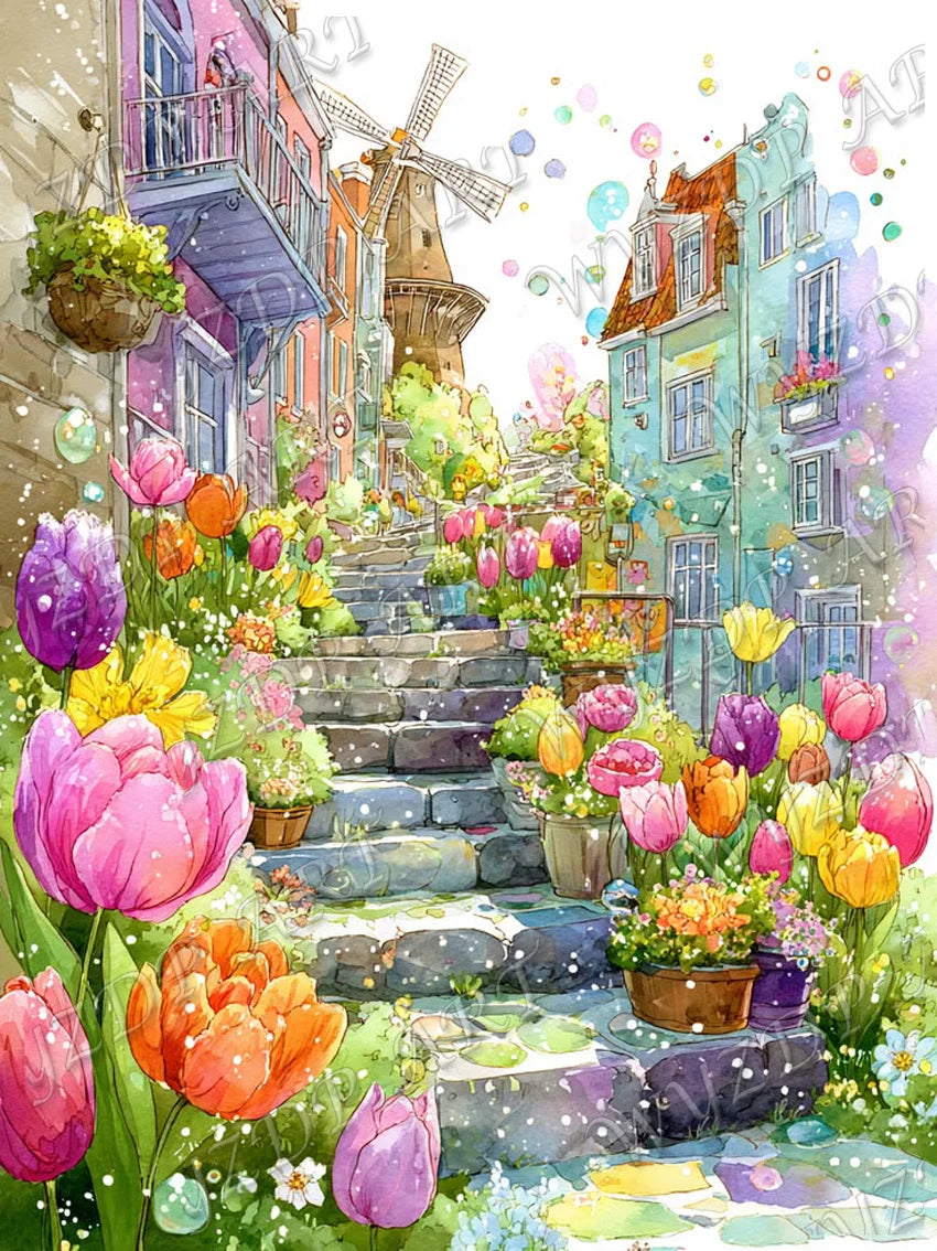 WYZDP 100% Fairy Dust Diamond Painting Landscape Square Diamond embroidery Flower Wall Art Stitch Diamond Art Full Crystal Decor