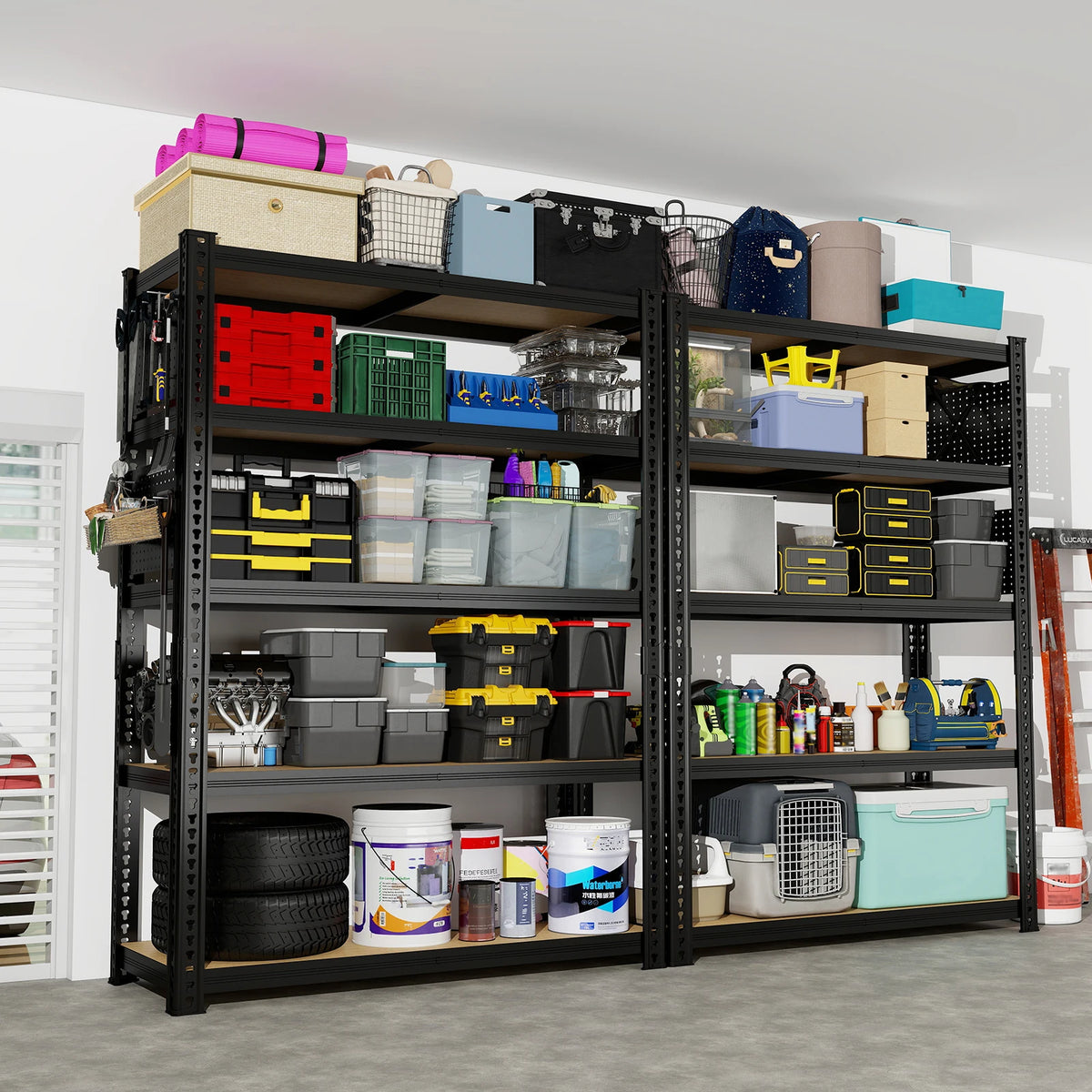 Heavy-Duty 5-Tier Adjustable Metal Shelving Unit with Pegboard Panel System - Capacity Suitable for Basement, Garage, Warehouse