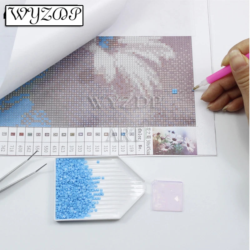 WYZDP 100% Fairy Dust Diamond Painting Landscape Square Diamond embroidery Flower Wall Art Stitch Diamond Art Full Crystal Decor