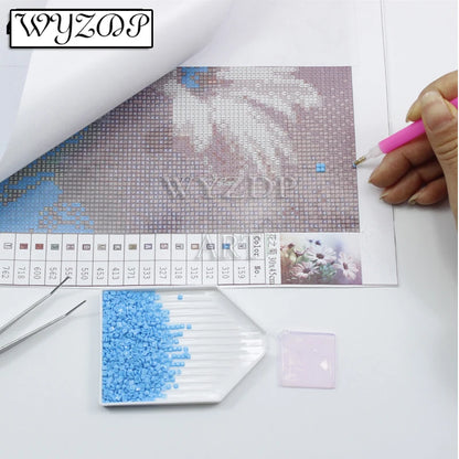 WYZDP 100% Fairy Dust Diamond Painting Landscape Square Diamond embroidery Flower Wall Art Stitch Diamond Art Full Crystal Decor