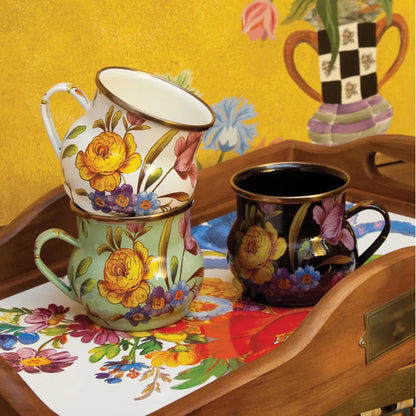 French Retro Enamel Water Cup Flower Enamel Mug Painted Coffee Cup Breakfast Cup 550ML Tea Cup Vase Home Decoration Craft Gift