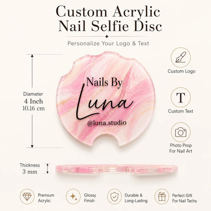 Custom Acrylic Nailfie Disc Personalized Logo Text Nail Photo Prop For Nail Technician Salon Manicure Art Shooting Display Plate