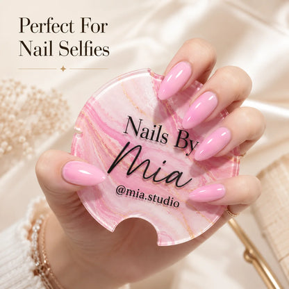 Custom Acrylic Nailfie Disc Personalized Logo Text Nail Photo Prop For Nail Technician Salon Manicure Art Shooting Display Plate