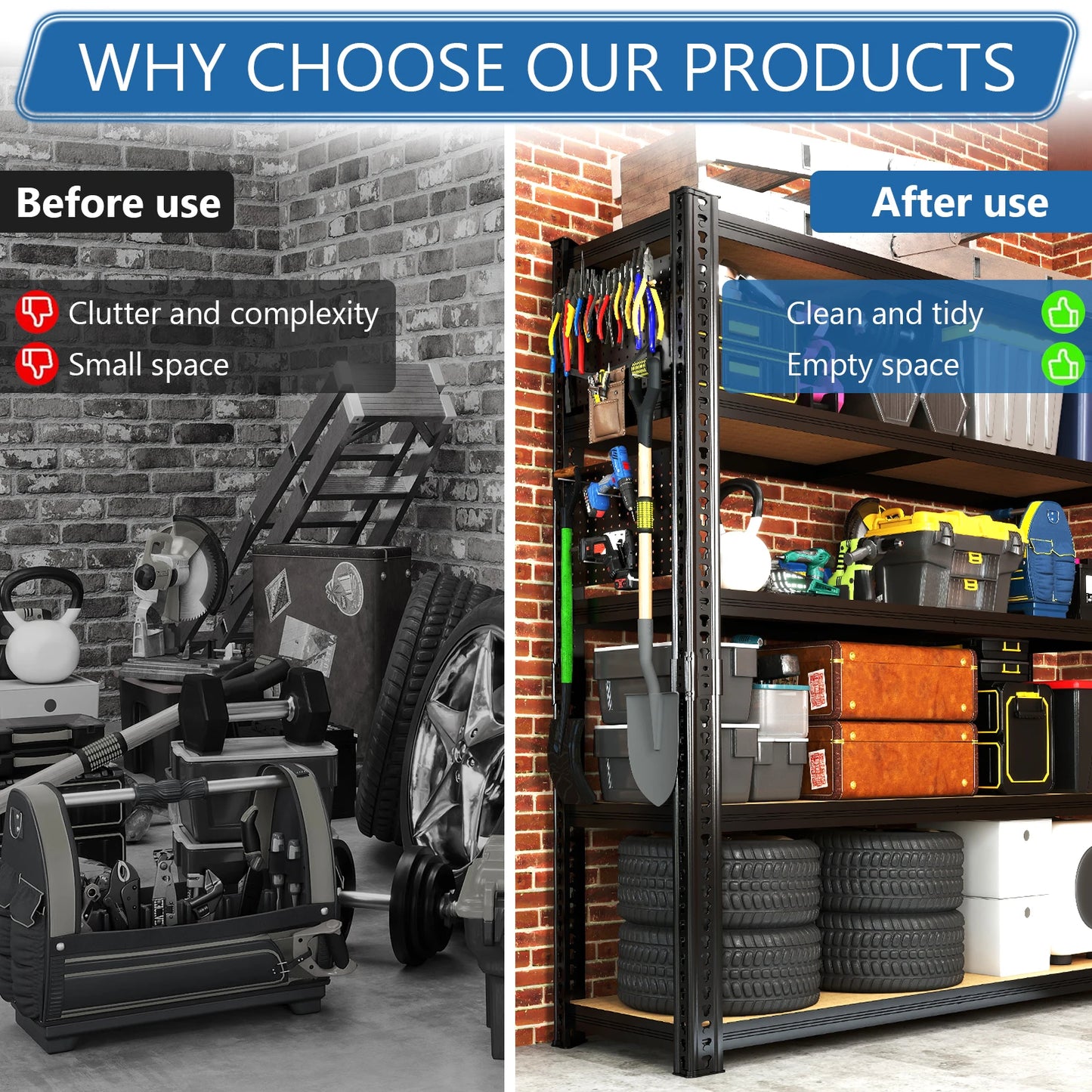 Heavy-Duty 5-Tier Adjustable Metal Shelving Unit with Pegboard Panel System - Capacity Suitable for Basement, Garage, Warehouse