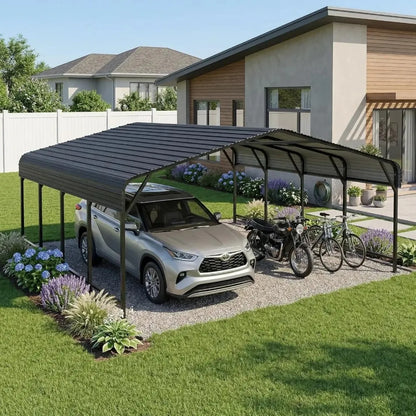 20x20FT Heavy Duty Metal Carport Galvanized Steel Frame Reinforced Base All-Weather Shelter for Boat Truck Tractor Custom
