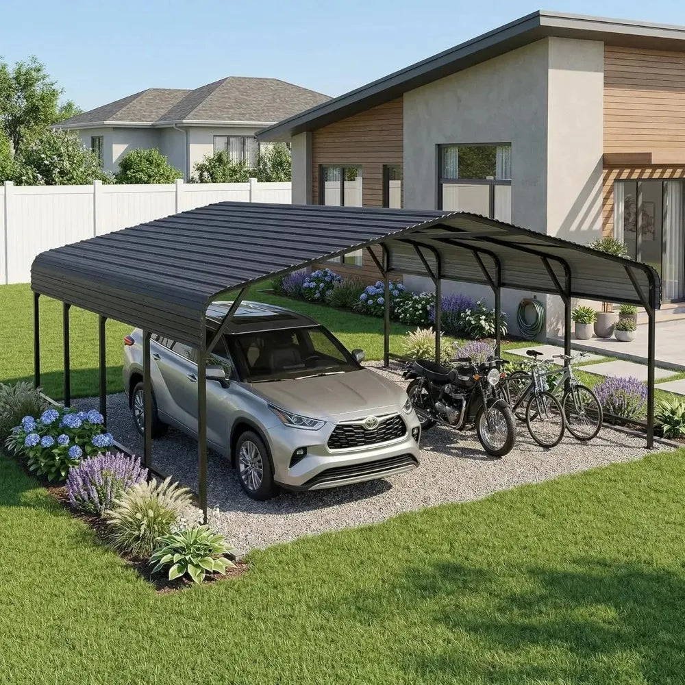 20x20FT Heavy Duty Metal Carport Galvanized Steel Frame Reinforced Base All-Weather Shelter for Boat Truck Tractor Custom