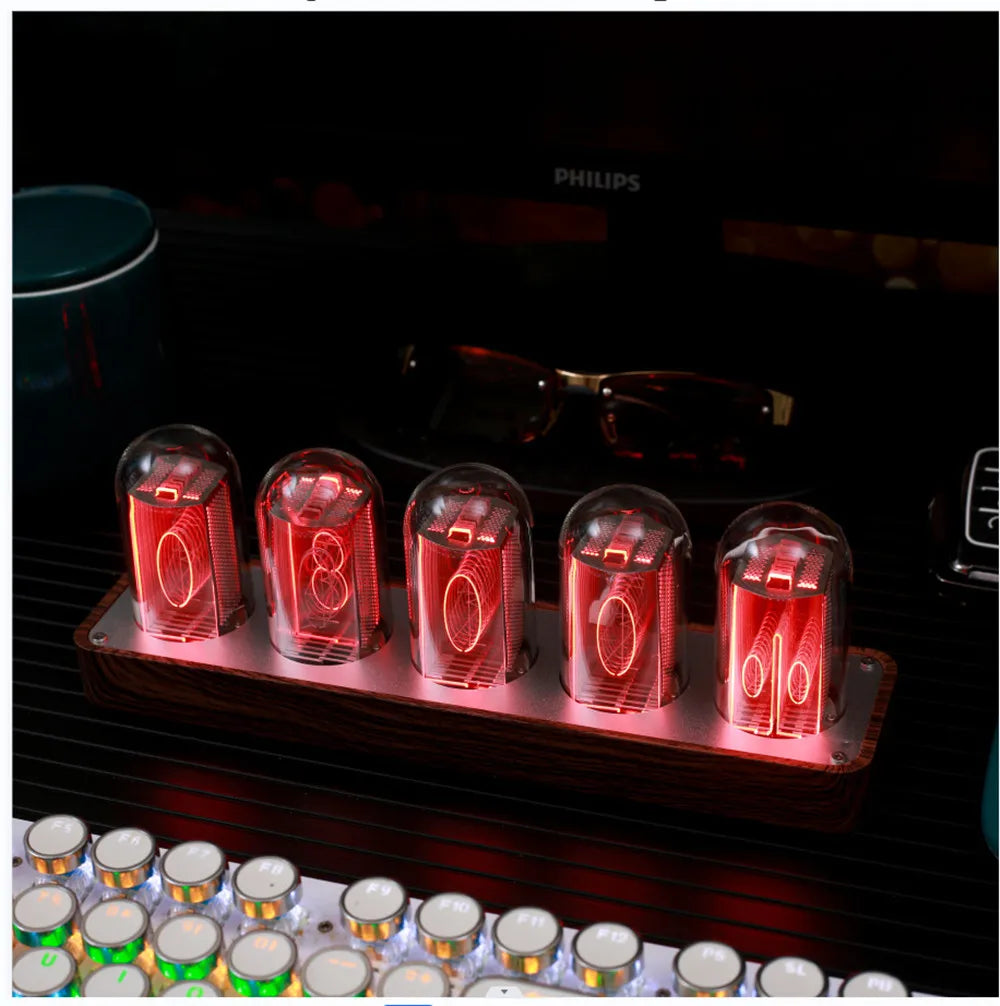 Nixie Tube Clock Glow Tubes Analog Clock Creative Retro Digital RGB Night Light Exquisite Desktop Home Decoration Gift